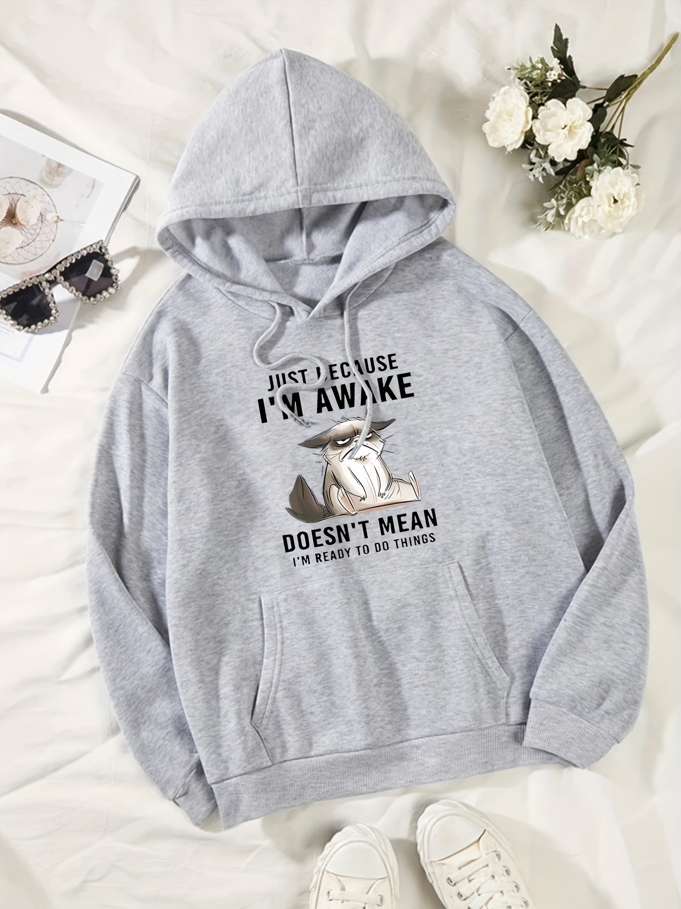 Graphic Print Kangaroo Pocket Hoodie Long Sleeve Hoodies