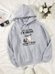 Graphic Print Kangaroo Pocket Hoodie Long Sleeve Hoodies