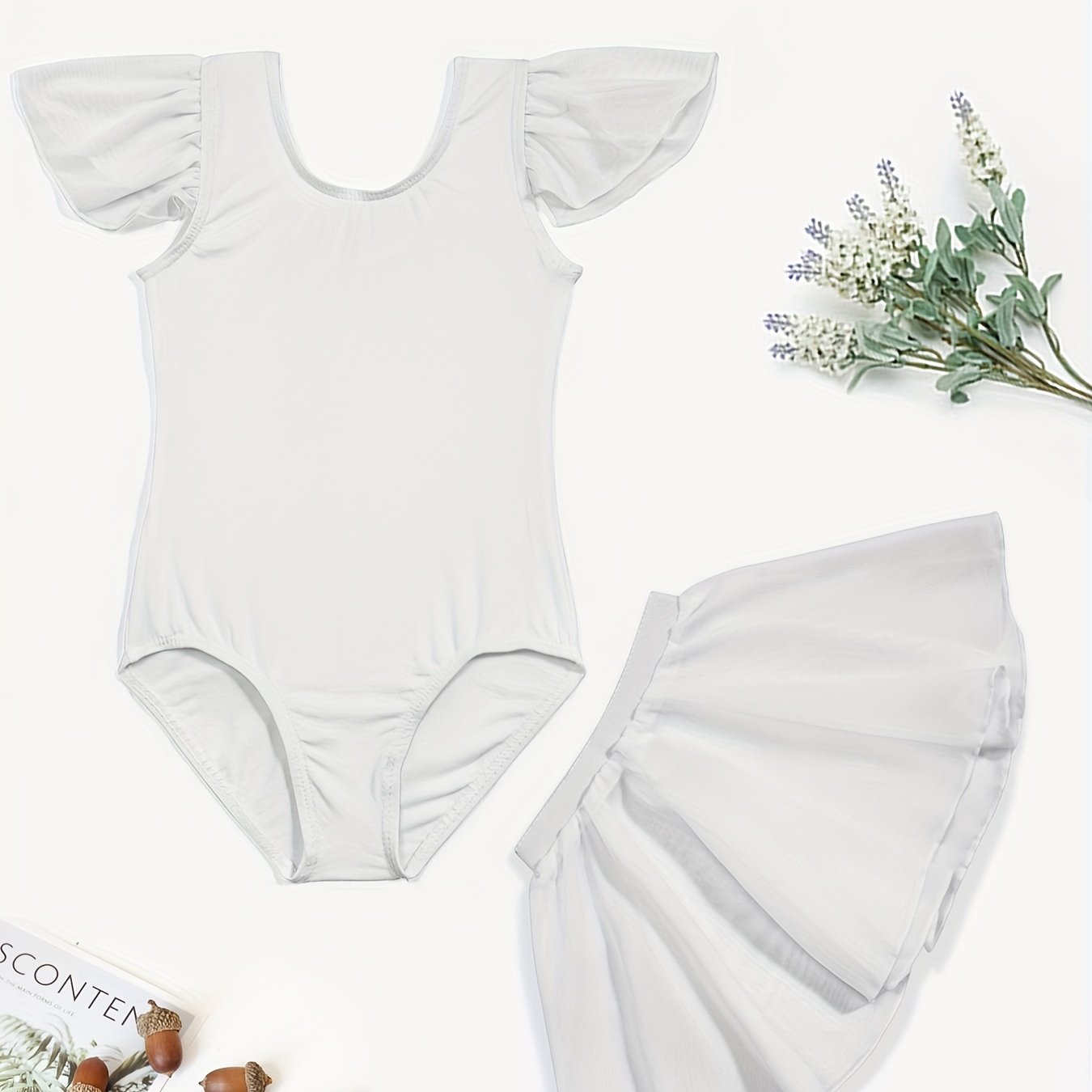 Girls Dance Dress Gymnastics Suit Crew Neck Fly Sleeve Bodysuit