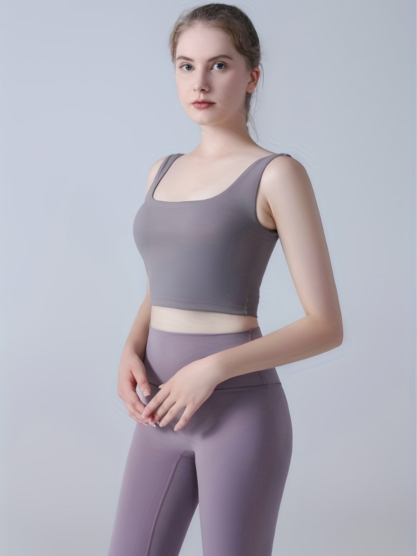 Solid Square Neck Sports Bra High Stretch Yoga Tank Top