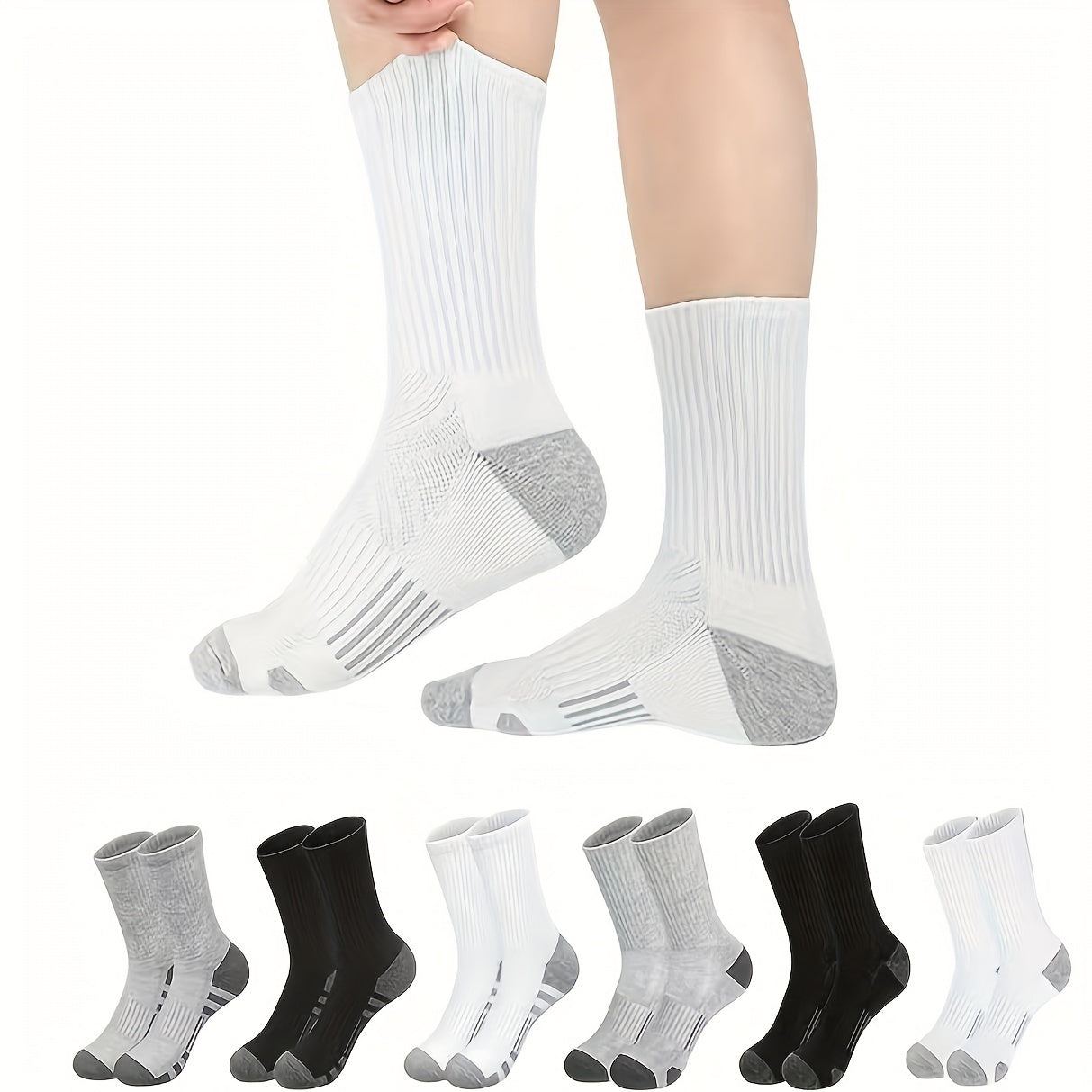 3 Pairs Men's Mid Crew Sport Socks - Sweat Absorbing, Comfy, Breathable