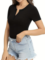 Solid Crew Neck Bodysuit Short Sleeve Shapewear