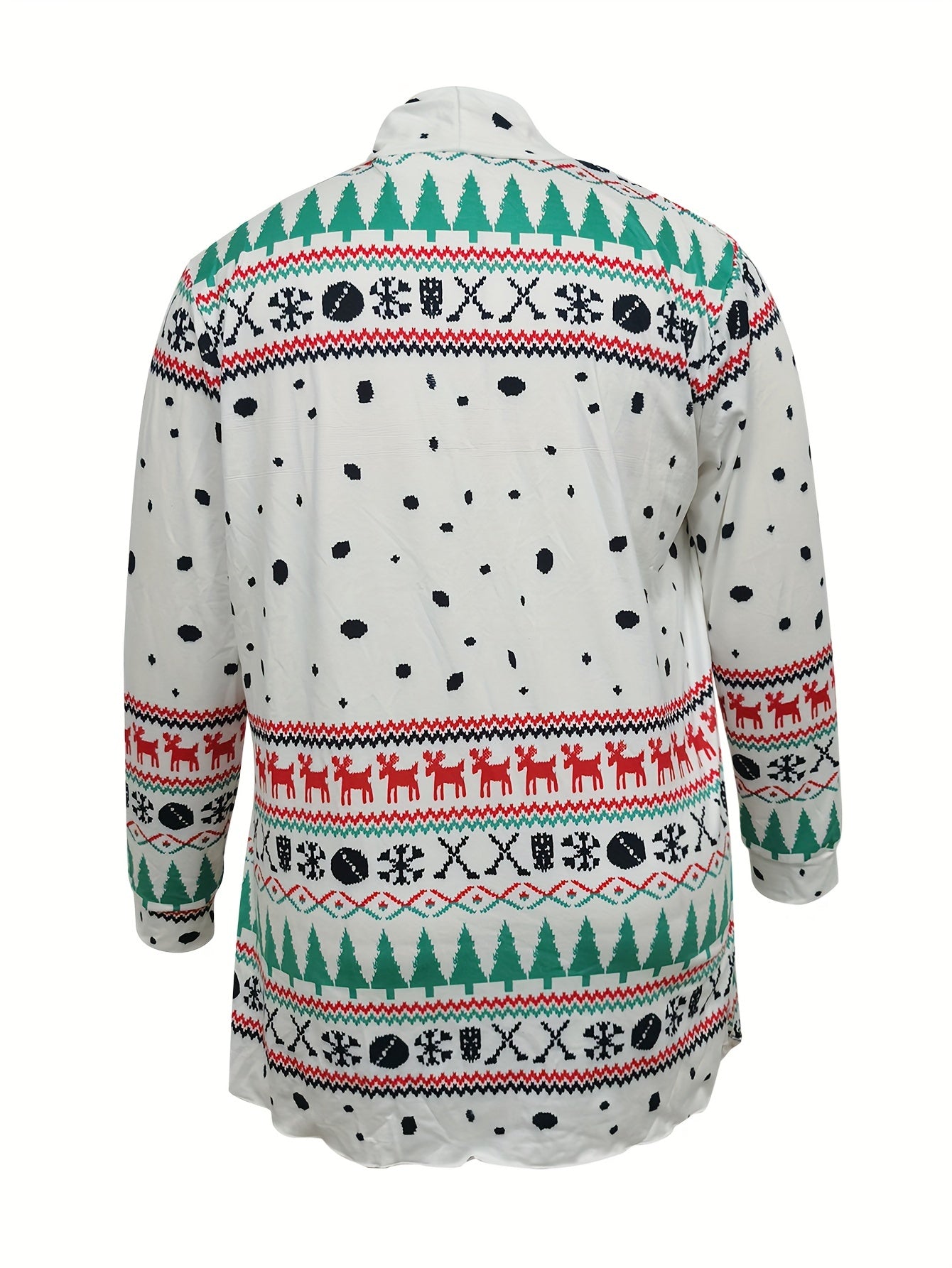 Christmas Casual Cardigan Women's Plus Reindeer & Geo Striped Long Sle