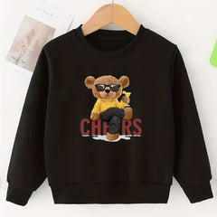 Girls Sweatshirt Cheer Bear Print Comfort Fit Long Sleeve Top Pullovers