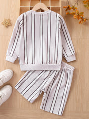Boy's 2pcs Sweatshirt & Shorts Set Stripe Pattern KIDS Summer Outfits
