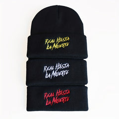 Stylish Windproof Knit Beanie Hat with Letter Embroidery