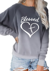Letter Graphic Print Block Sweatshirt Women's Crew Neck Pullover Casual Tops