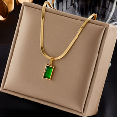 Green Crystal Zircon Necklace Stainless Steel