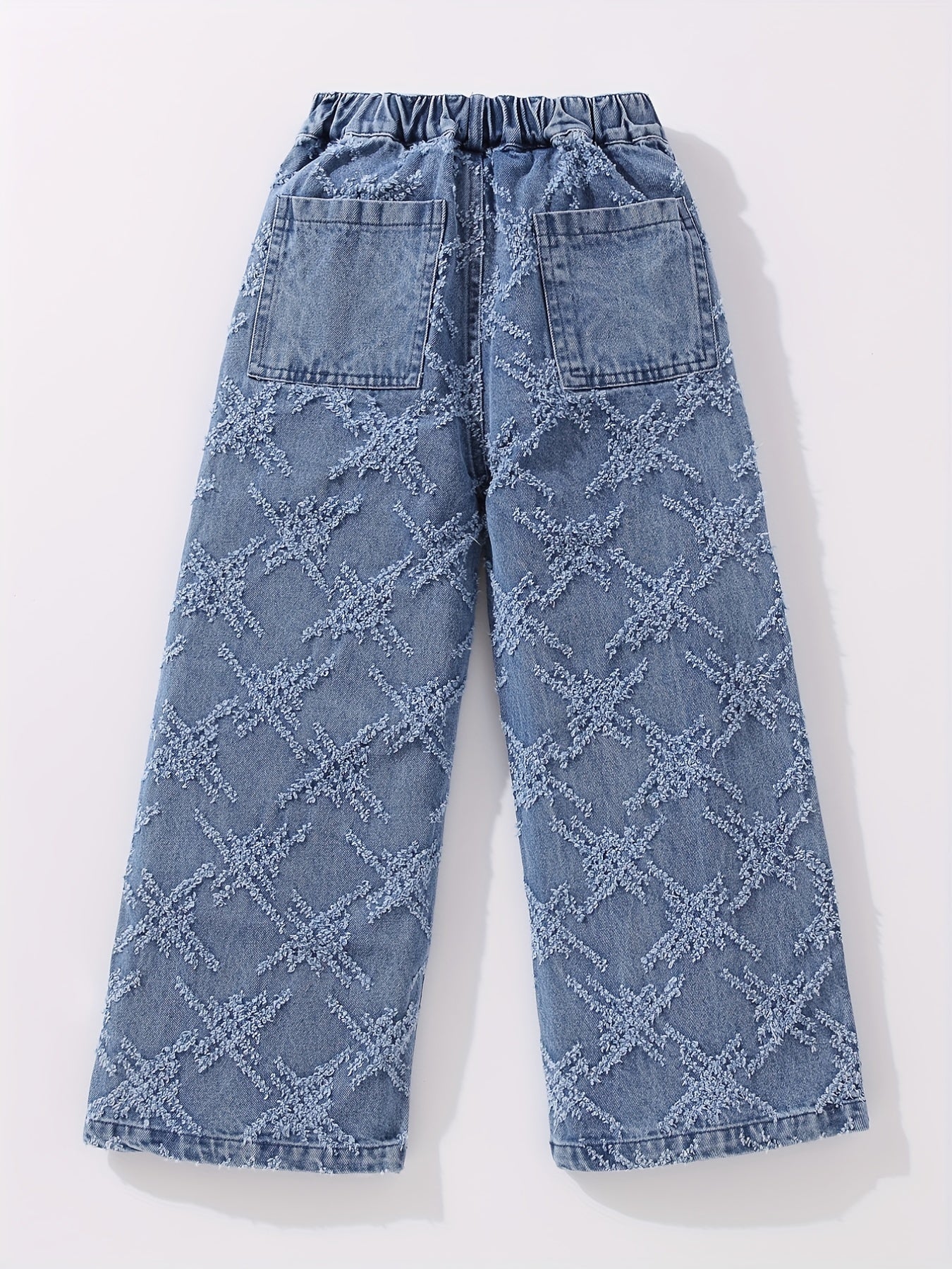 Girls' Cross Print Denim Jeans Wide Leg Trousers