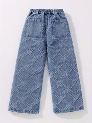 Girls' Cross Print Denim Jeans Wide Leg Trousers