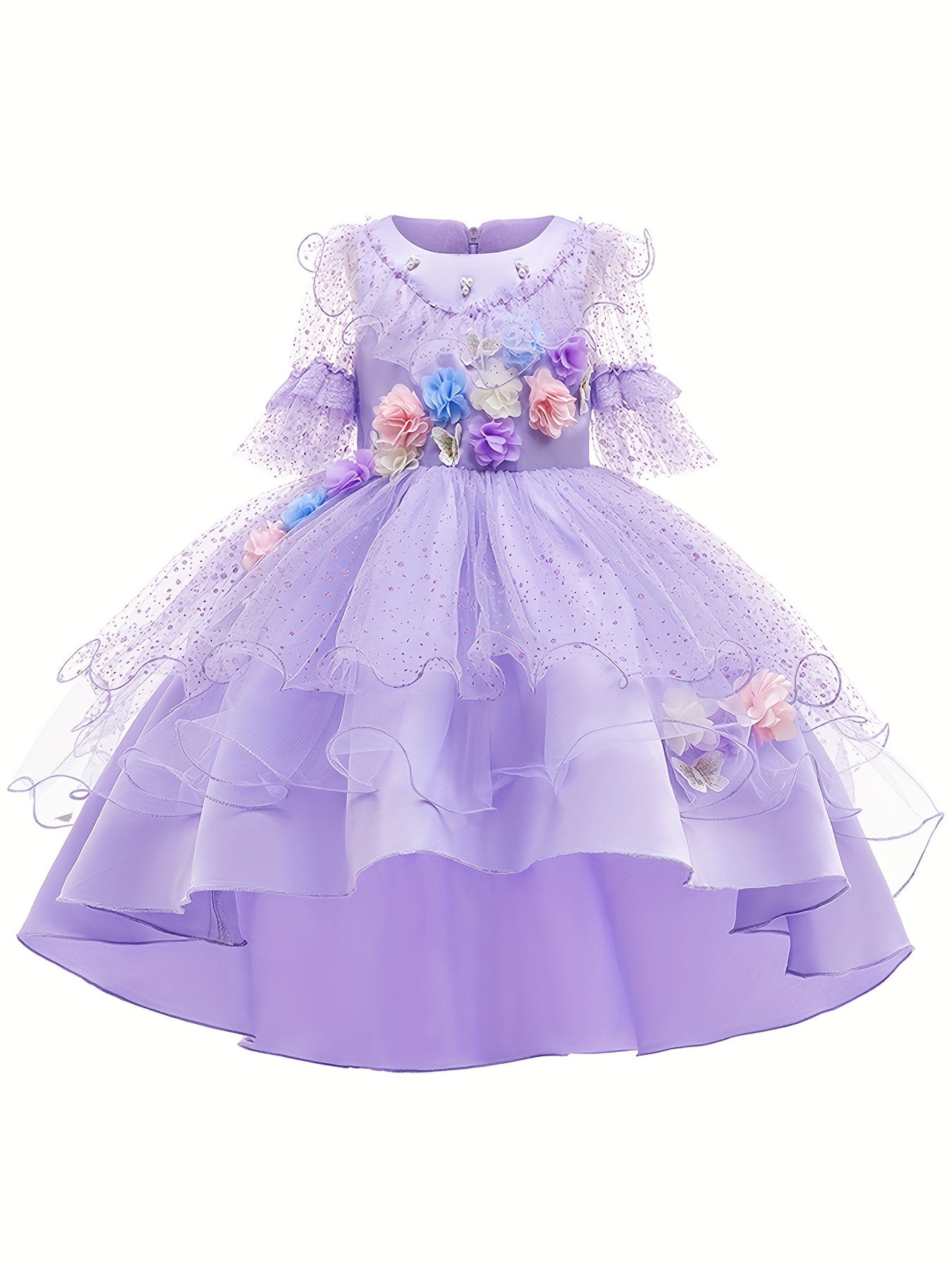 Girls Flower Long Sleeve Princess Dress