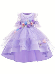 Girls Flower Long Sleeve Princess Dress