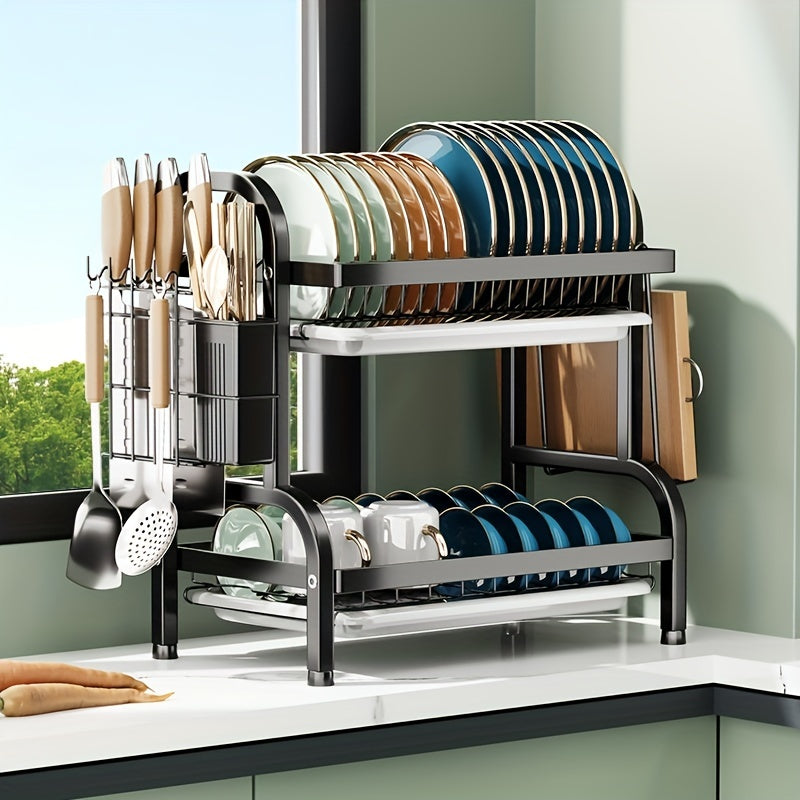 3-Tier Dish Drying Rack with Seasoning Rack - Countertop Stackable Kitchen Organ