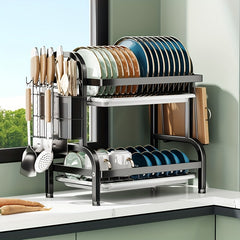 3-Tier Dish Drying Rack with Seasoning Rack - Countertop Stackable Kitchen Organ