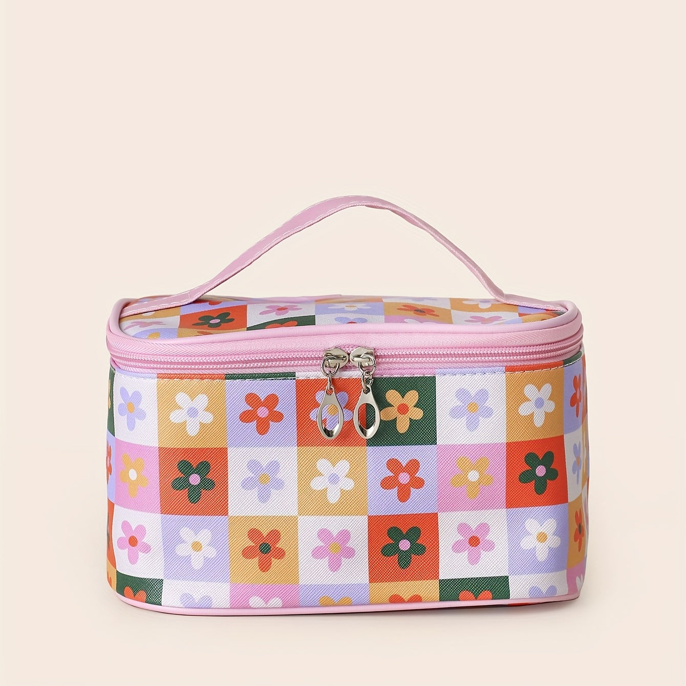 Floral Print Makeup Bag with Handle - Toiletry Bag for Women