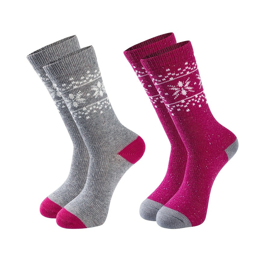 Snowflake Print Mid Tube Socks 2 Pairs Women's Stockings & Hosiery