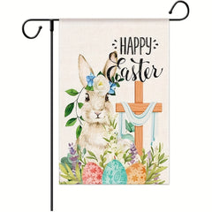 Happy Easter Garden Flag 30x45 cm, Bunny Design, Double-Sided Burlap Flag