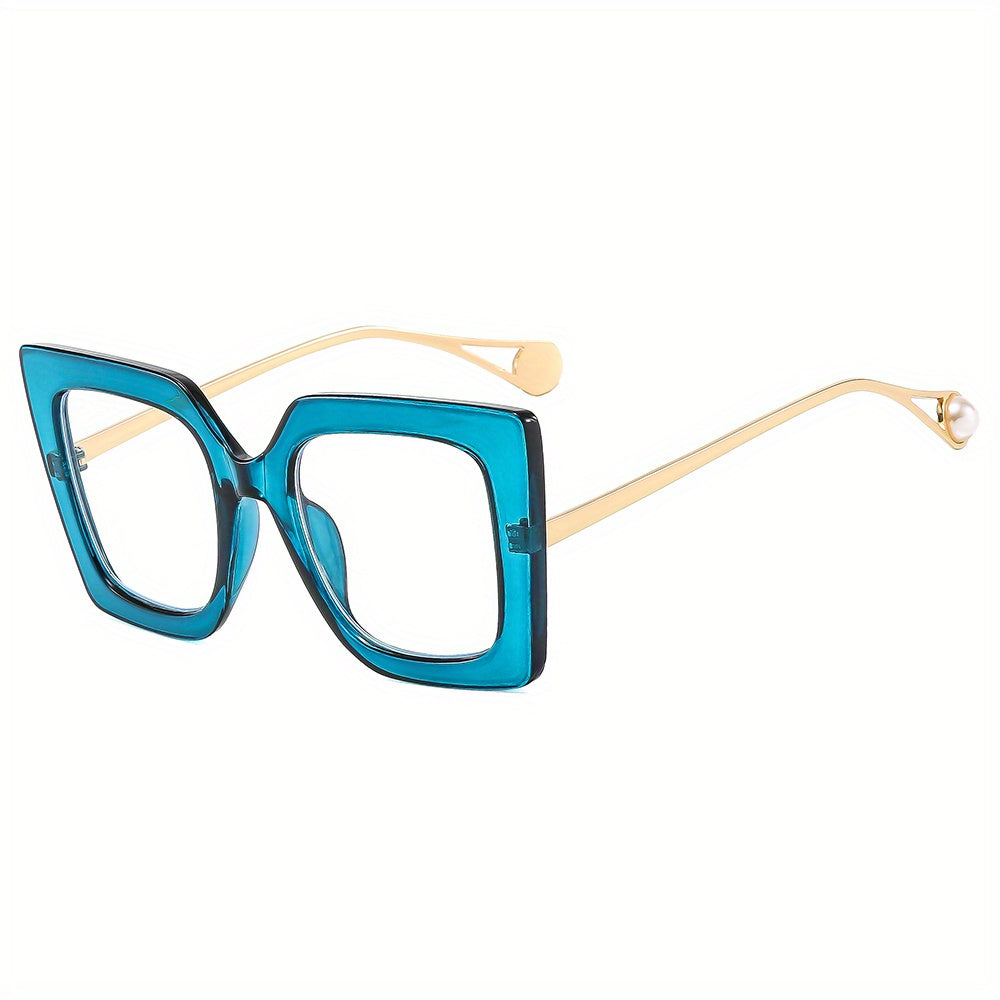 Oversized Square Cat Eye Glasses Vintage Clear Lens Print Frame Eyeglasses