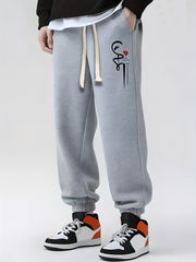 Heart & Footprint Print Drawstring Sweatpants Loose Fit