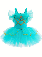 Girls Green Tulle Tutu Mesh Cami Dress Ballet Dance Practice Leotards