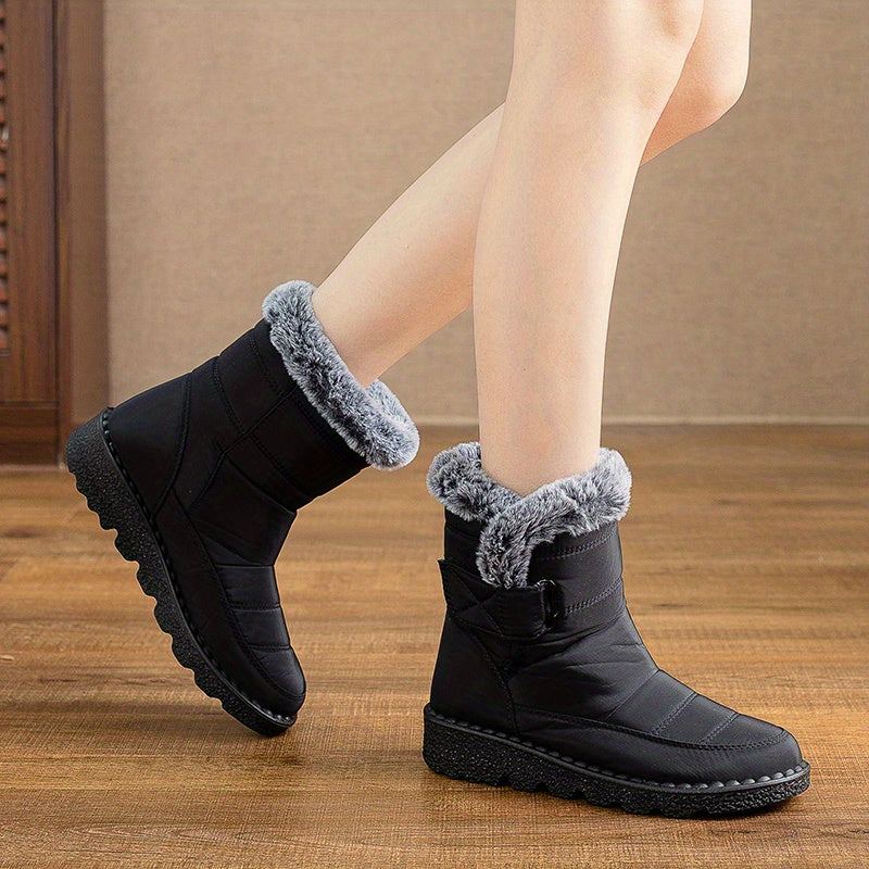 Women's Fur Lined Snow Boots Casual Hook & Loop Platform Boots Warm