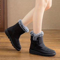 Women's Fur Lined Snow Boots Casual Hook & Loop Platform Boots Warm