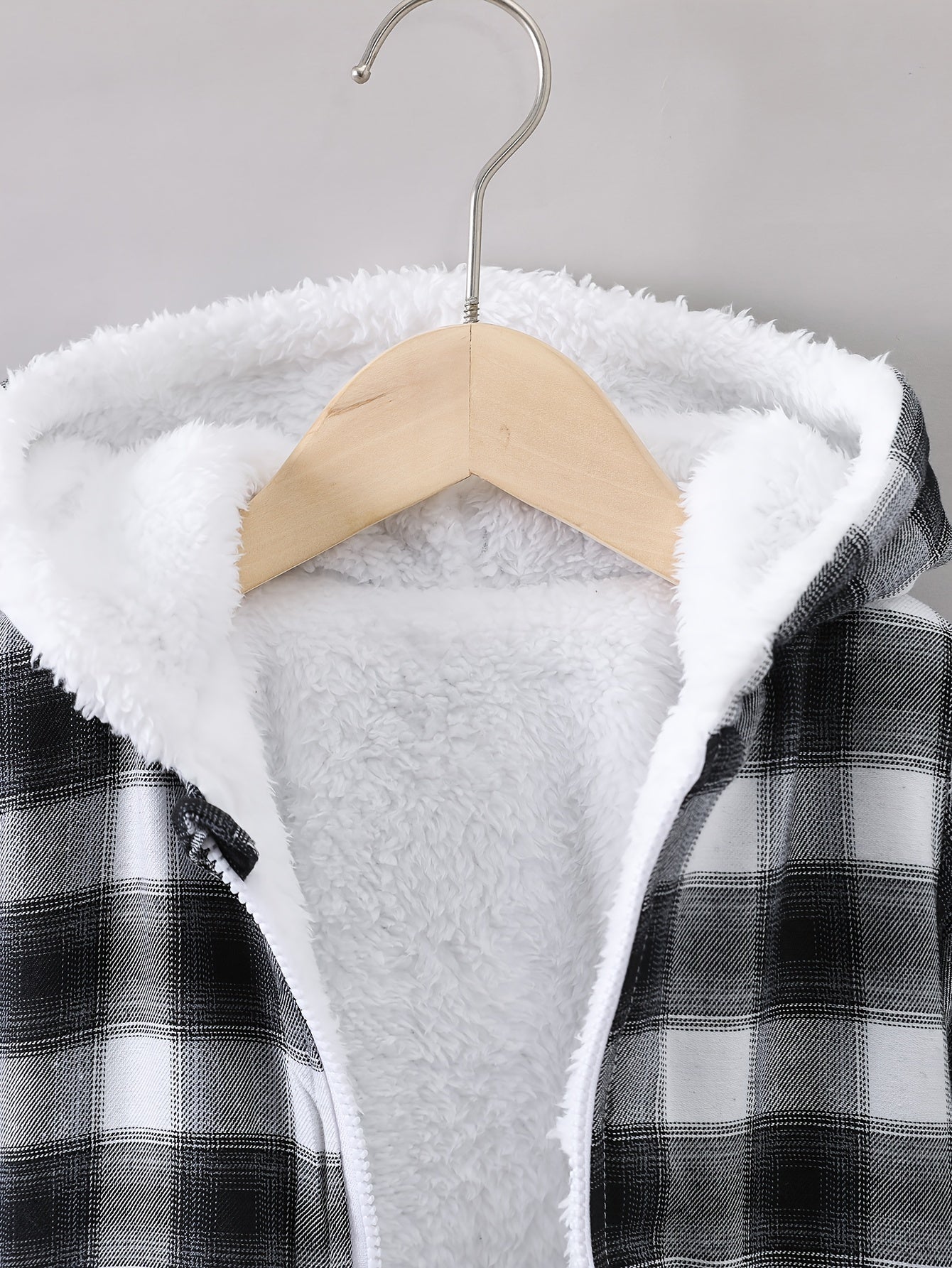 Boys Plaid Hooded Fleece Zip Up Jacket