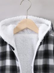 Boys Plaid Hooded Fleece Zip Up Jacket