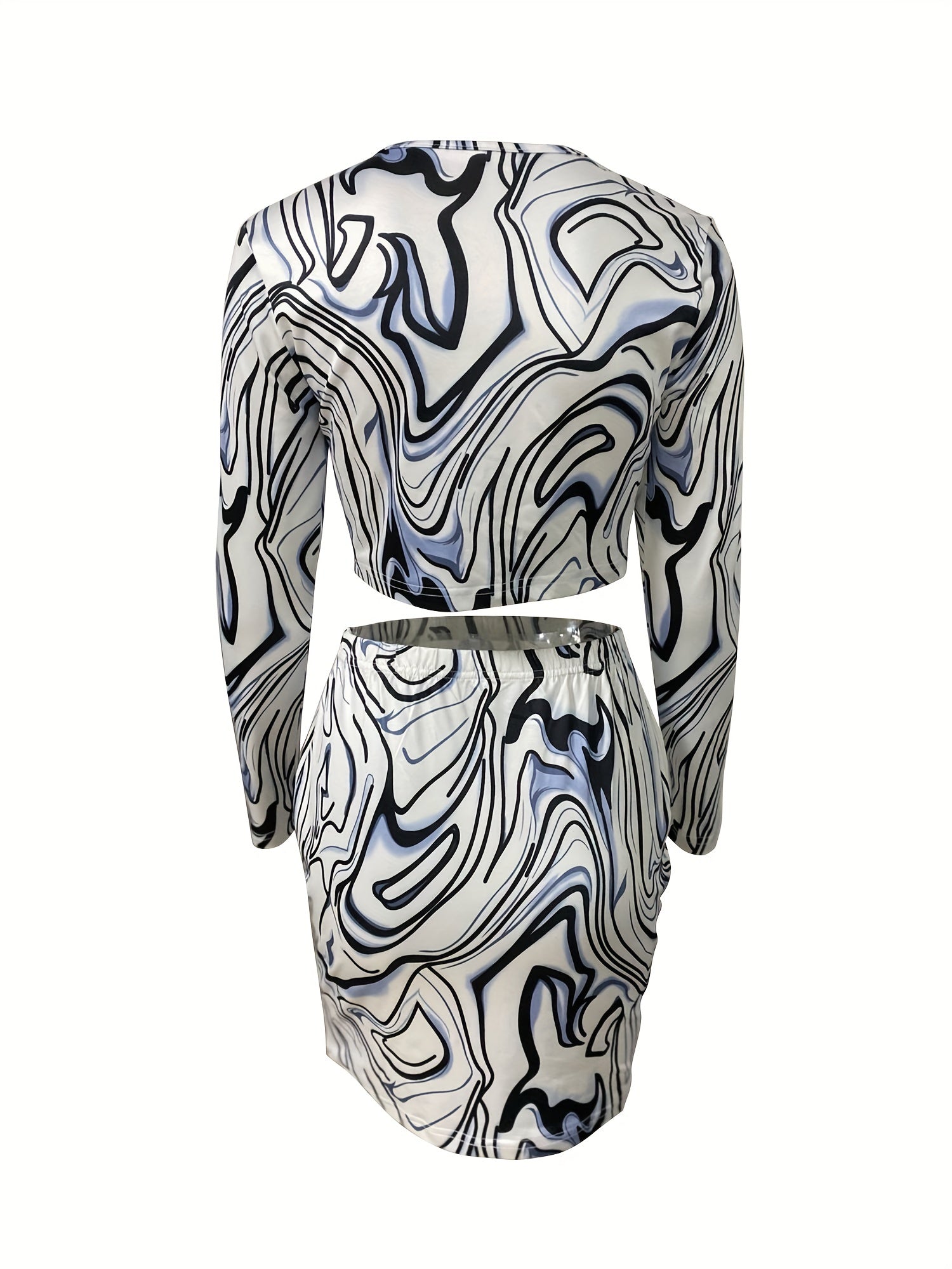 Sexy Tie Dye Two piece Skirt Set Lace Up Crop Top & Bodycon Skirt
