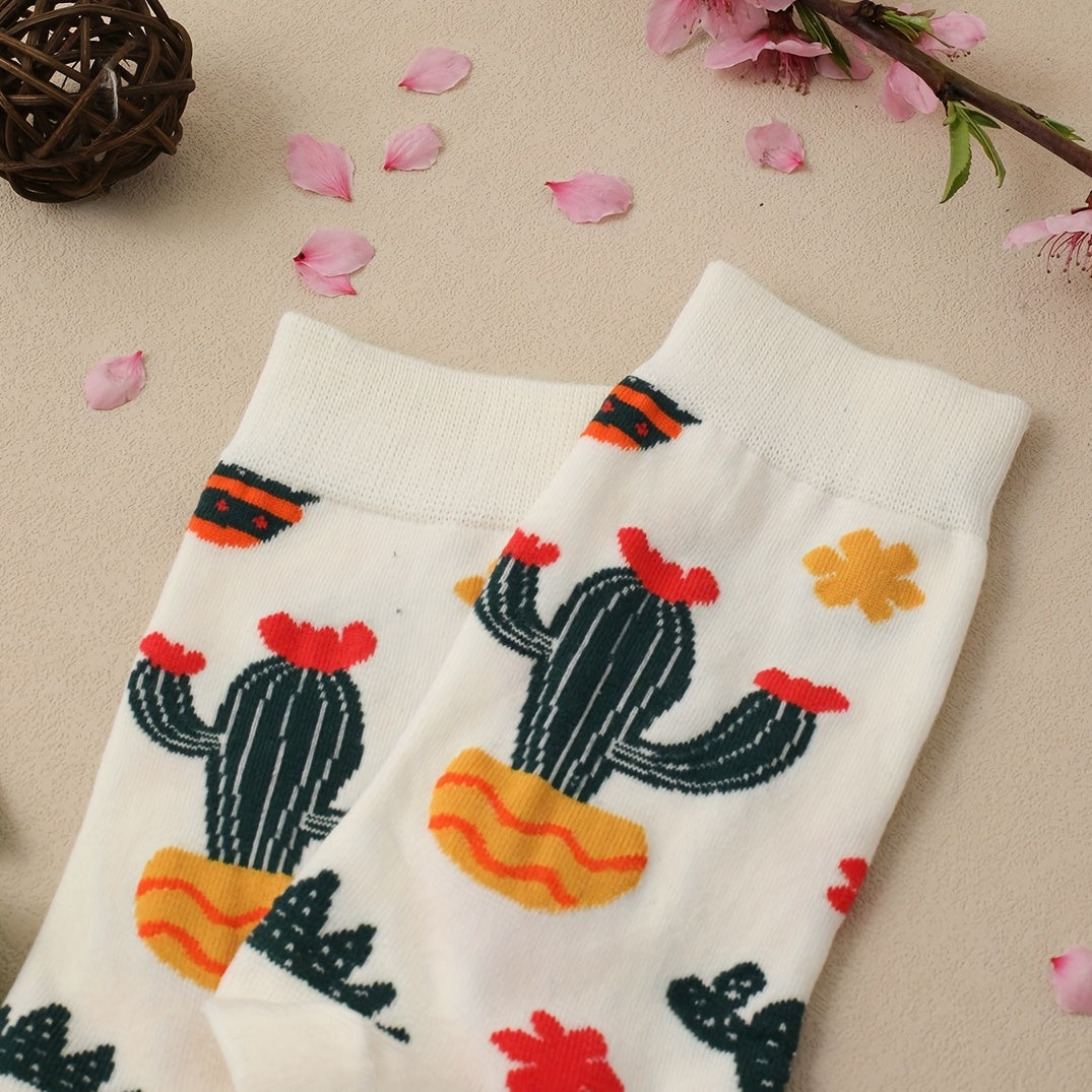 Cactus Print Mid Tube Socks Women's Stockings