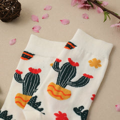 Cactus Print Mid Tube Socks Women's Stockings