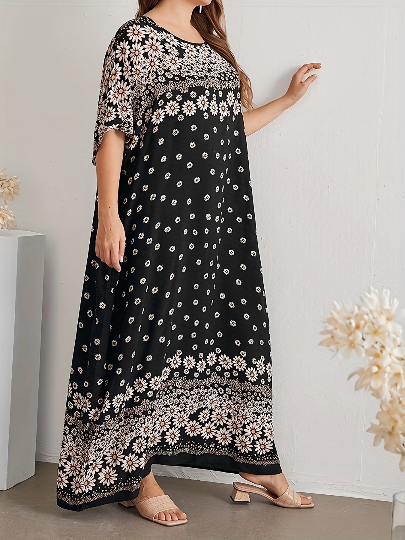 Daisy Print Kaftan Dress for Women