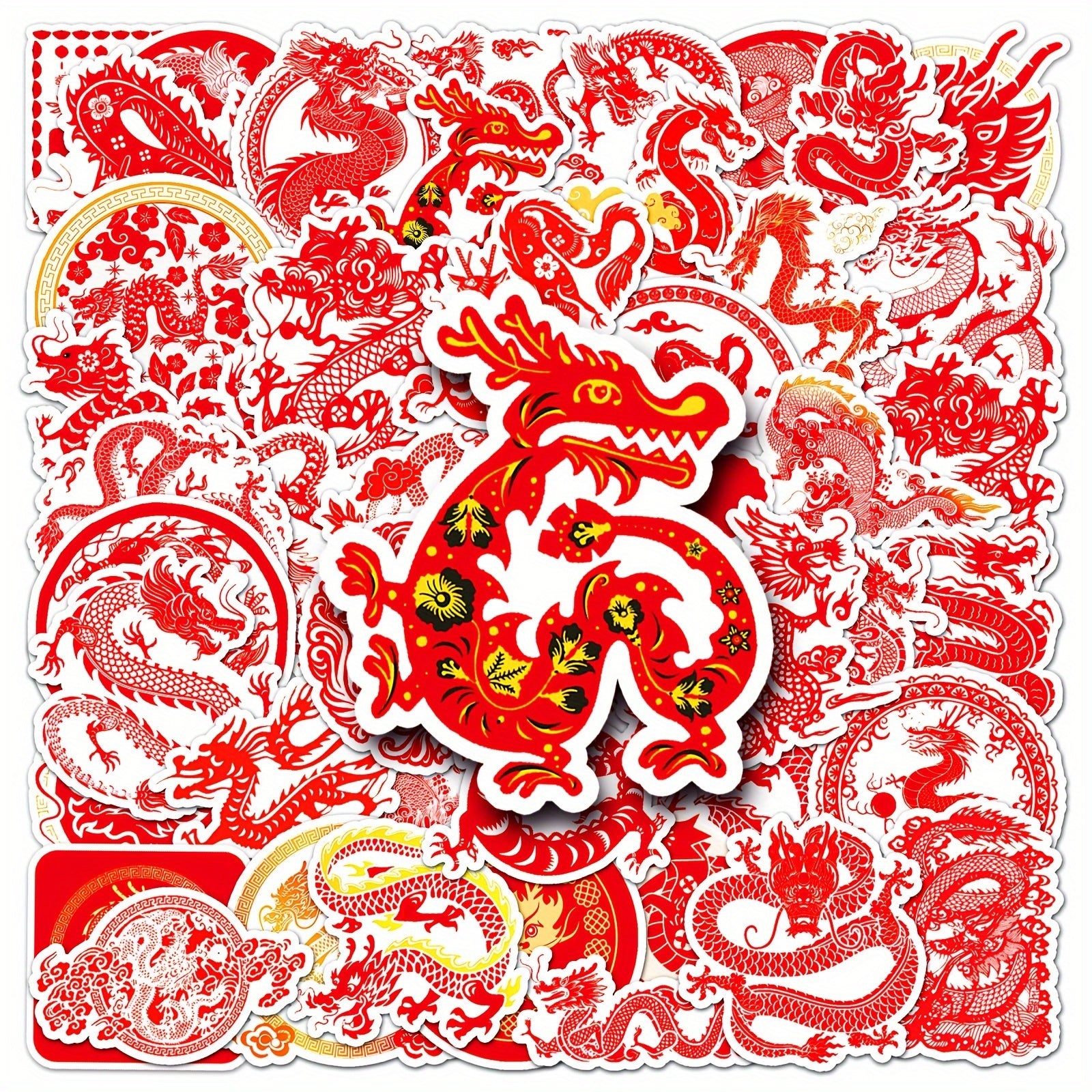50pcs Year Dragon Cartoon Waterproof Stickers Chinese Style Graffiti Decor DIY