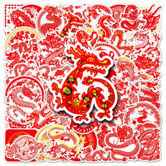 50pcs Year Dragon Cartoon Waterproof Stickers Chinese Style Graffiti Decor DIY