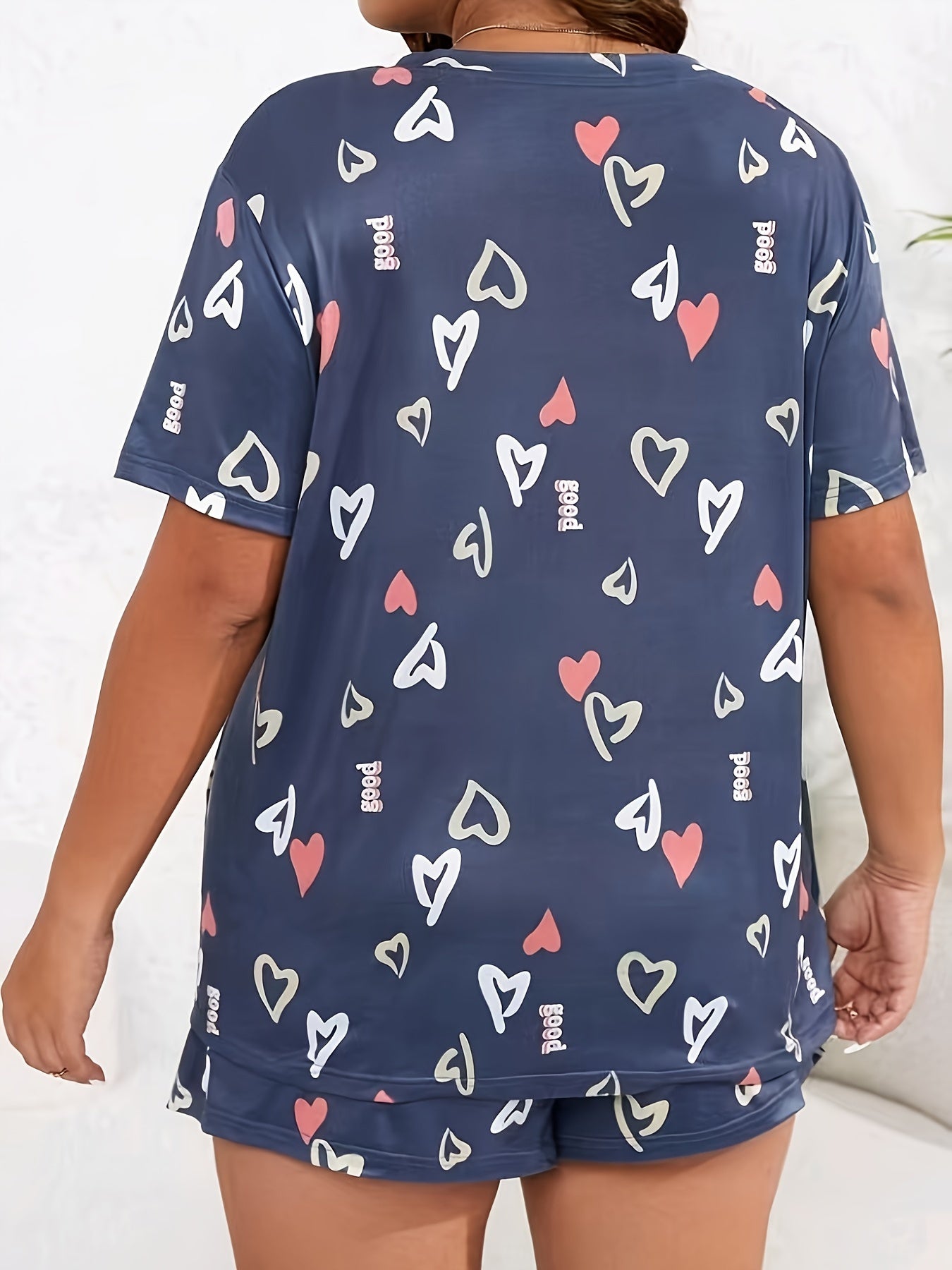 Heart Print Short Sleeve Pajamas Set