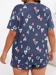Heart Print Short Sleeve Pajamas Set
