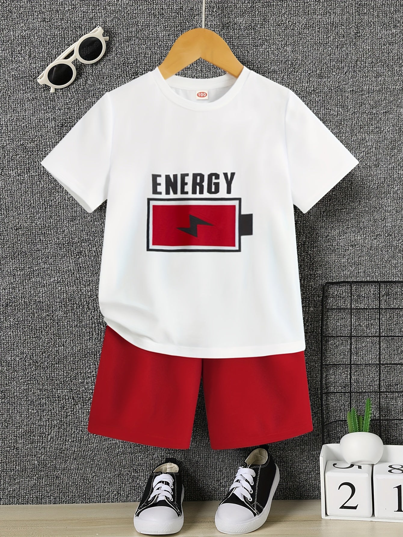 2pcs Boys Energy T shirt & Shorts Kids Summer Clothes Sets