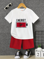2pcs Boys Energy T shirt & Shorts Kids Summer Clothes Sets