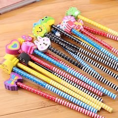 20 Colorful 18 Length Cartoon Eraser Pencils Office School Students Gift