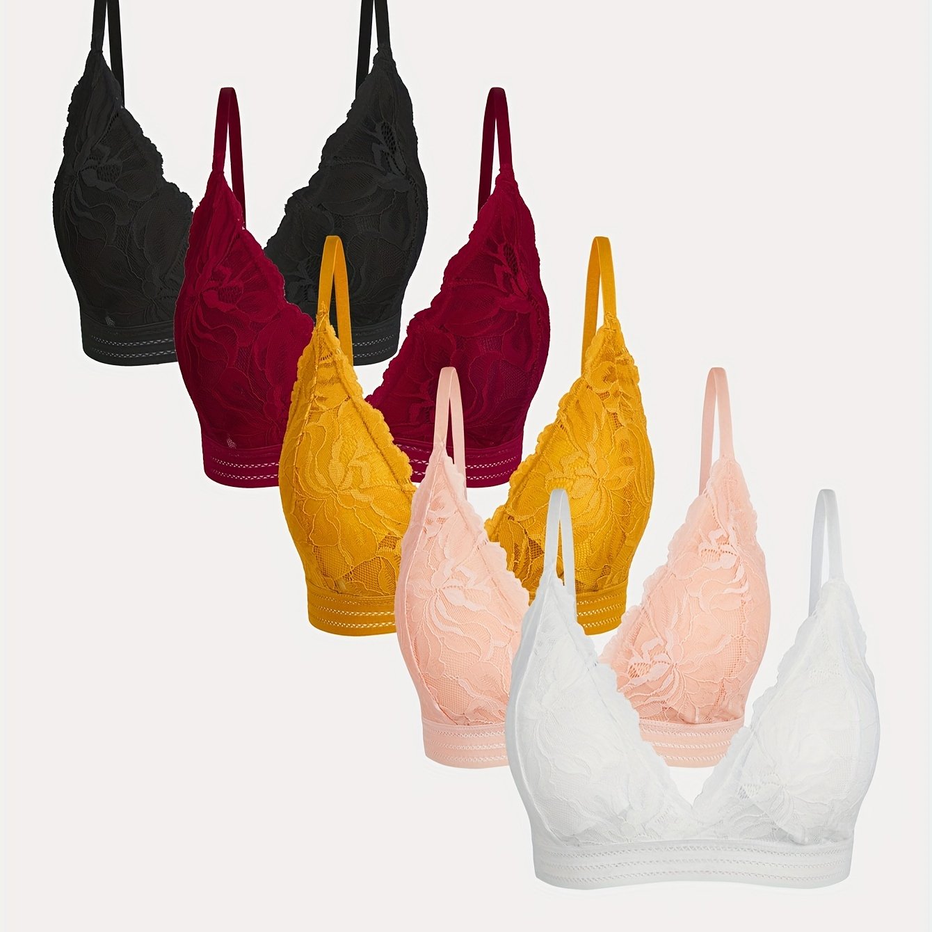 5pcs Lace Wireless Bras Breathable Intimates Women's Lingerie