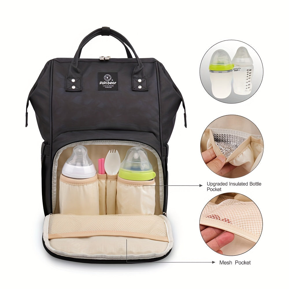 Multifunctional Mommy Backpack with Leather Film for Outings