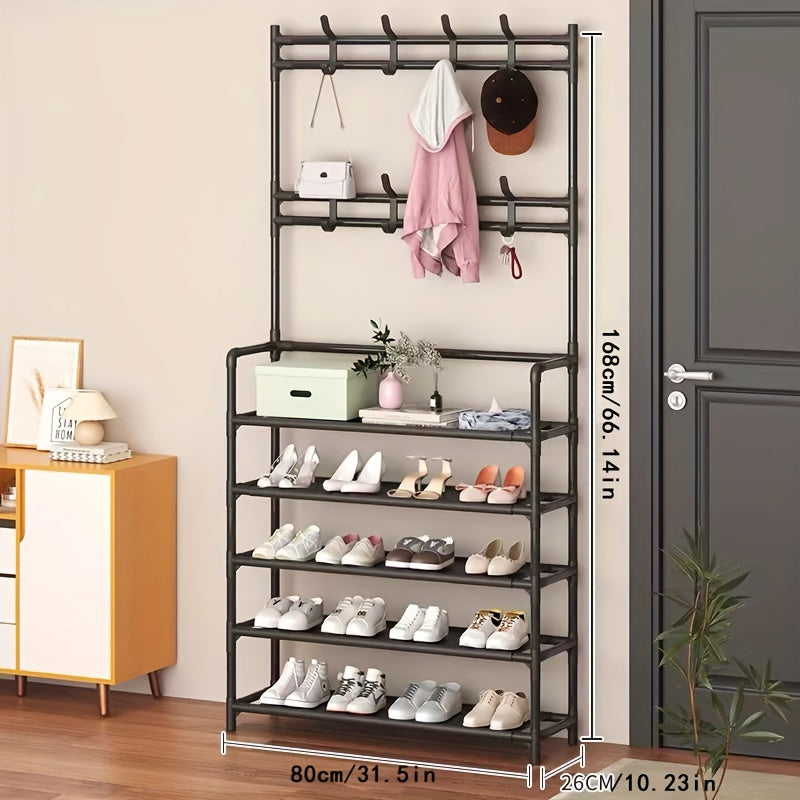 Coat and Shoe Storage Rack with Hat Rack