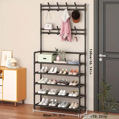 Coat and Shoe Storage Rack with Hat Rack