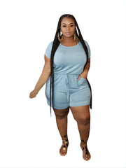 Short Sleeve Round Neck Romper Women's Stretch Casual Romper