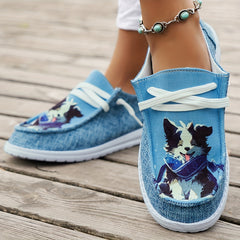 Women's Cartoon Dog Pattern Lace-up Casual Sneakers