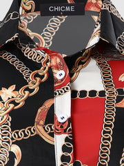 All Over Print Long Sleeve Blouse Women's Plus Casual Button Front