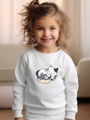 Girls Cat And Rat Pattern Sweatshirt For Spring Fall