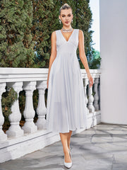 Minimalist V Neck Wedding Dress A Line Dress Women's Clothing
