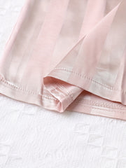 Striped Satin Night Robe Long Sleeve V Neck Robe With Belt