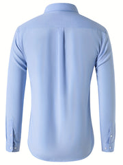 Solid Men's Casual Button Up Long Sleeve Shirt With Pocket